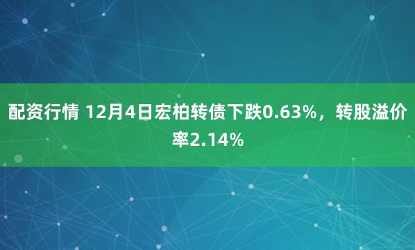 配资行情 12月4日宏柏转债下跌0.63%，转股溢价率2.14%