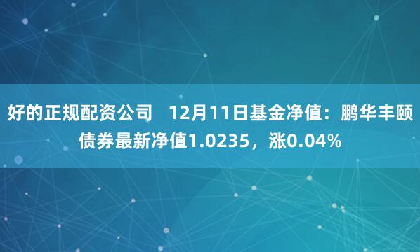 好的正规配资公司   12月11日基金净值：鹏华丰颐债券最新净值1.0235，涨0.04%