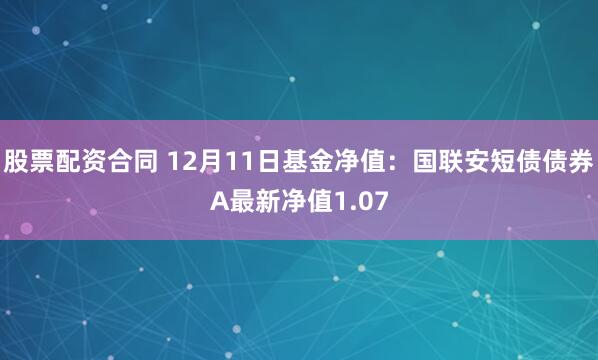 股票配资合同 12月11日基金净值：国联安短债债券A最新净值1.07