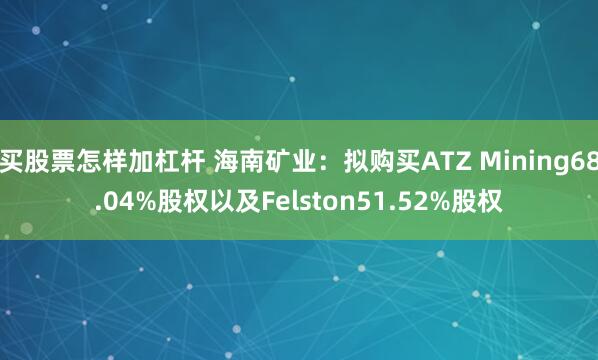 买股票怎样加杠杆 海南矿业：拟购买ATZ Mining68.04%股权以及Felston51.52%股权