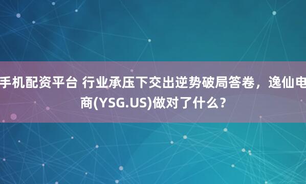 手机配资平台 行业承压下交出逆势破局答卷，逸仙电商(YSG.US)做对了什么？