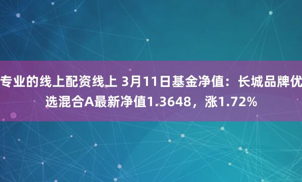 专业的线上配资线上 3月11日基金净值：长城品牌优选混合A最新净值1.3648，涨1.72%